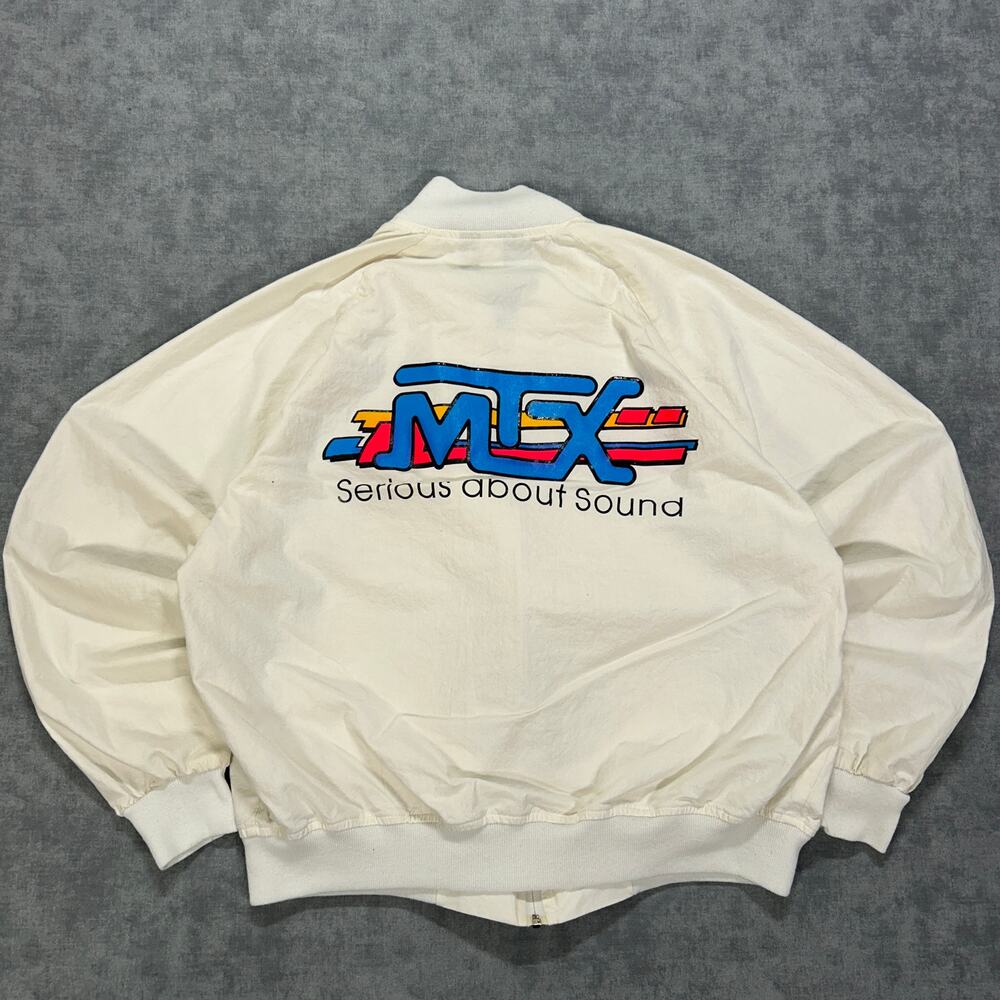Vintage 90s MTX Audio Serious About Sound Racing Bomber Jacket Mens L USA